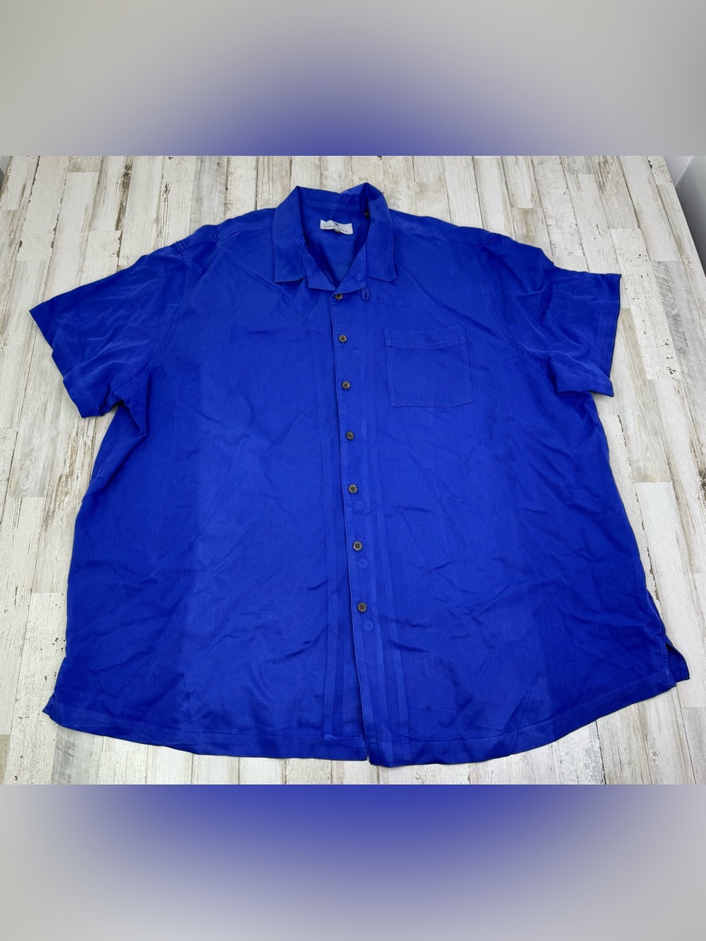 Oak Hill Mens 3XL Blue Short Sleeve Button Down Shirt Rayon Blend